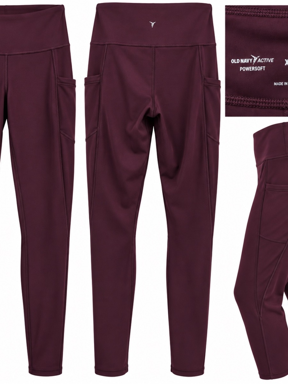 Old Navy Maroon PowerSoft High-Rise Leggings with Side Pockets